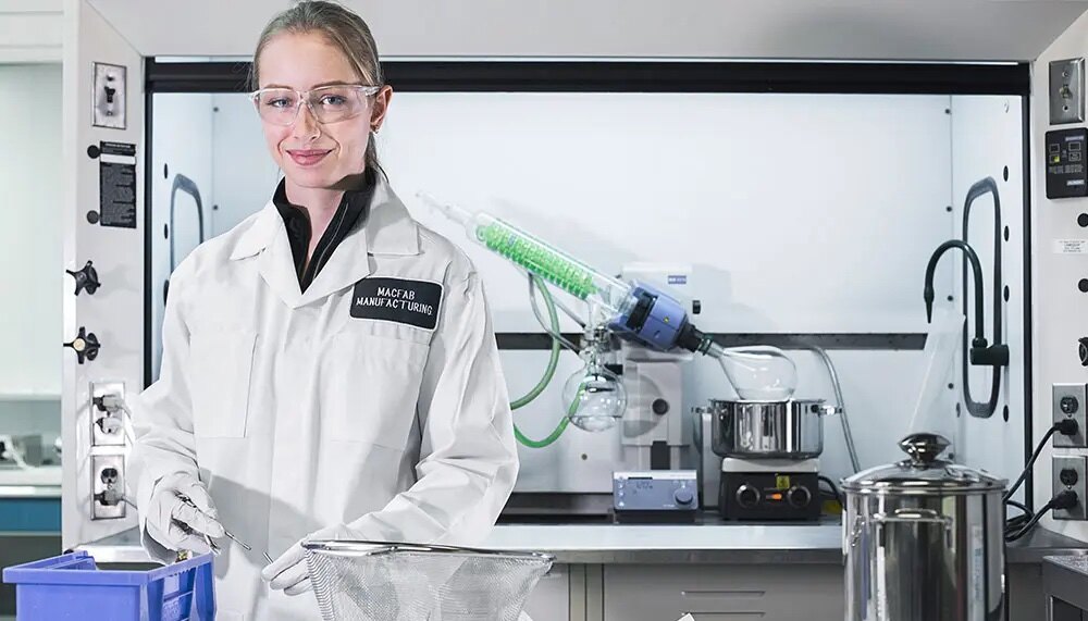 uniformed woman in the laboratory